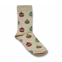 Karácsonyi zokni gömbökkel - drapp