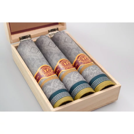 M57-12 Ffi textilzsebkendő 3db fadoboz (szivar, jacquard)